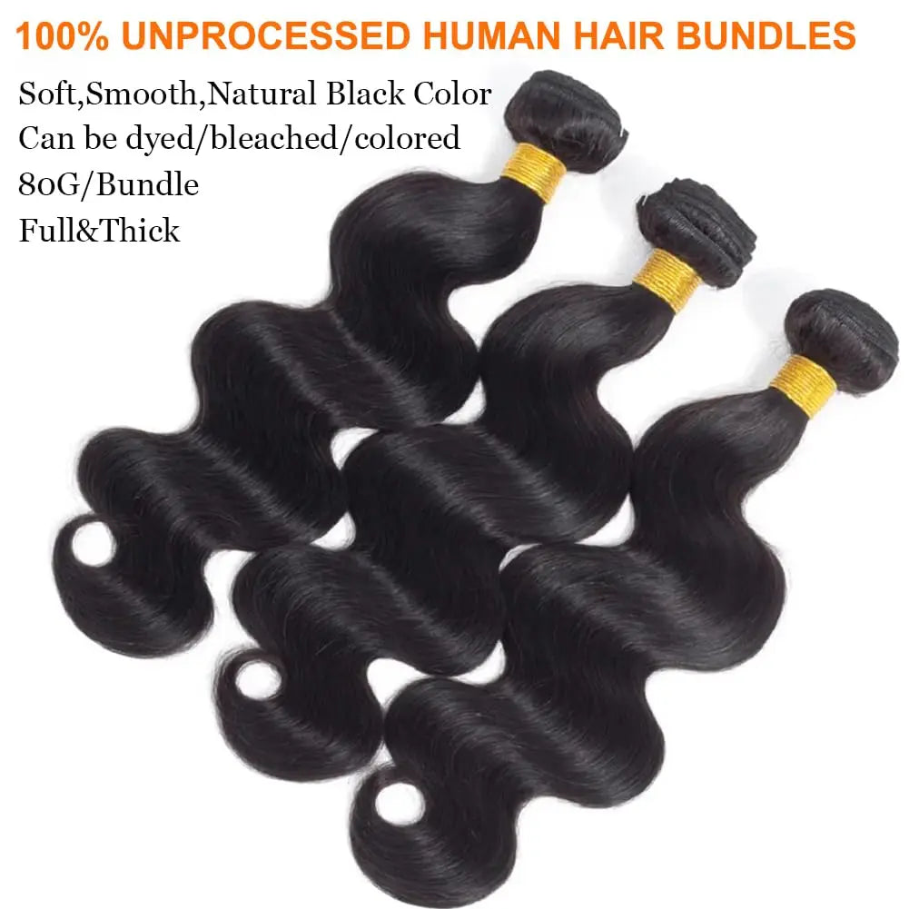Body Wave Bundles Brazilian Hair Weave Bundles 100% Unprocessed Human Hair Bundles Natural Black Water Wave Loose Wave Bundles