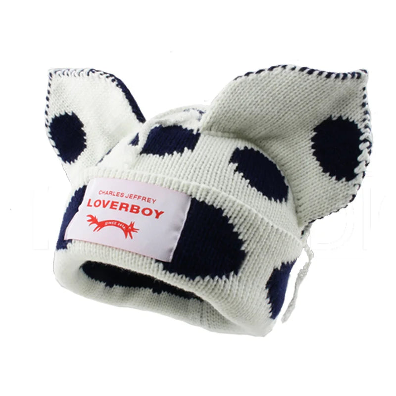 Loverboy Cat Ear Knit Hat Double-layer Warm Pig Ear Woolen Hat Cute Fashion Hooded Cap Niche Design Hip-hop Personality Cold Hat