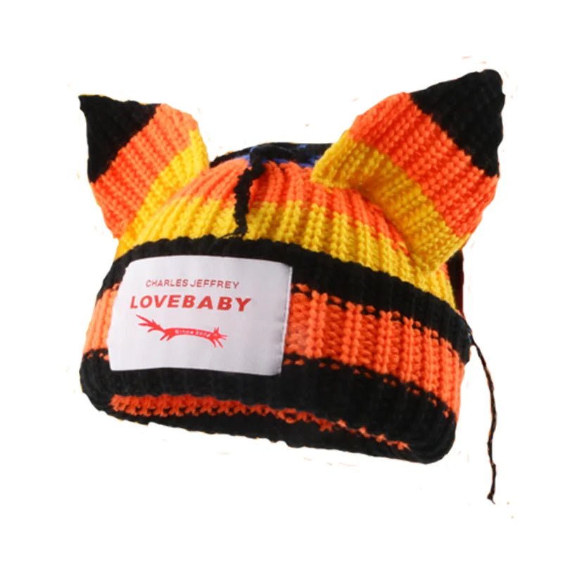 Loverboy Cat Ear Knit Hat Double-layer Warm Pig Ear Woolen Hat Cute Fashion Hooded Cap Niche Design Hip-hop Personality Cold Hat
