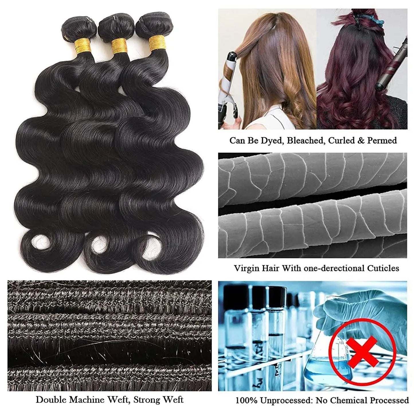Body Wave Bundles Brazilian Hair Weave Bundles 100% Unprocessed Human Hair Bundles Natural Black Water Wave Loose Wave Bundles