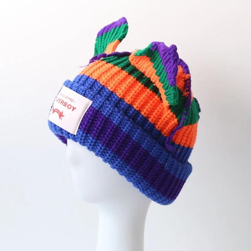 Loverboy Cat Ear Knit Hat Double-layer Warm Pig Ear Woolen Hat Cute Fashion Hooded Cap Niche Design Hip-hop Personality Cold Hat